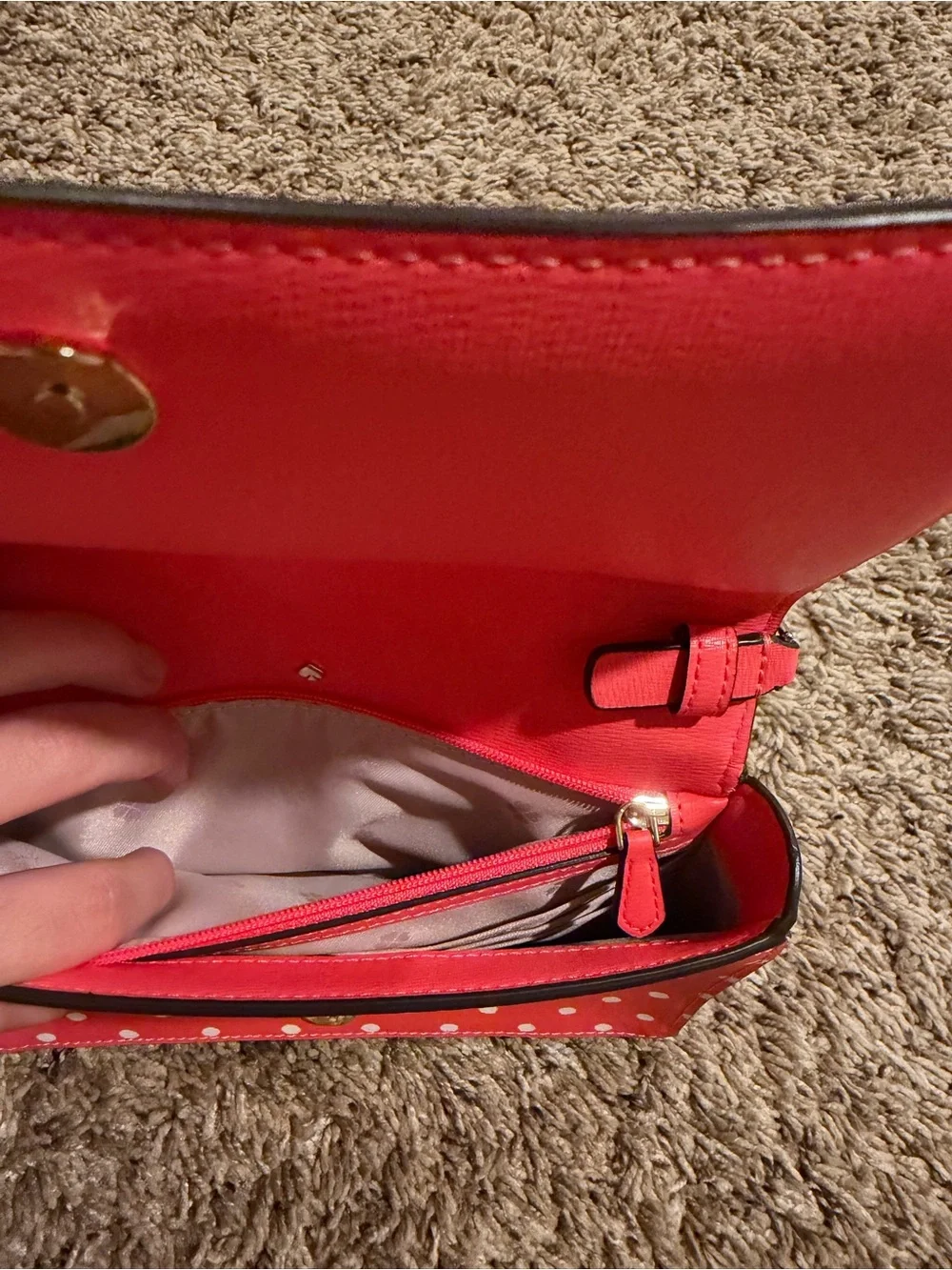 Kate Spade Hot Pink Polka Dot Saffiano Leather Crossbody with Gold Chain